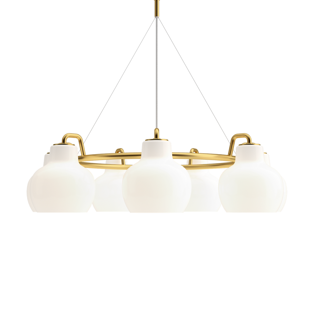 The VL Ring Crown pendant chandelier by Louis Poulsen emits light directed primarily downwards.‎ The opal glass provides a comfortable and uniform illumination of the area around the fixture.