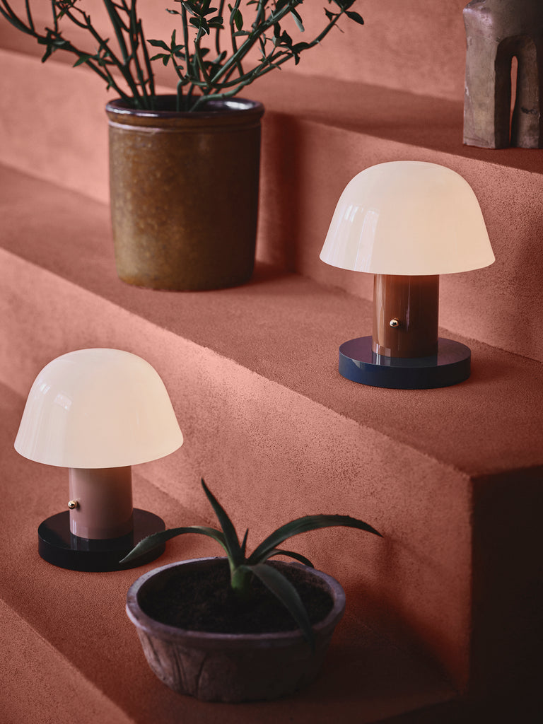 The Setago Portable Table Lamp by Jamie Hayon for &Tradition. ‘Seta’ the Spanish word for mushroom sets the tone for the diminutive, mushroom-like proportions of this quirky table lamp.