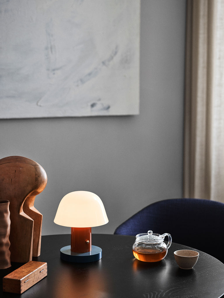 The Setago Portable Table Lamp by Jamie Hayon for &Tradition. ‘Seta’ the Spanish word for mushroom sets the tone for the diminutive, mushroom-like proportions of this quirky table lamp.