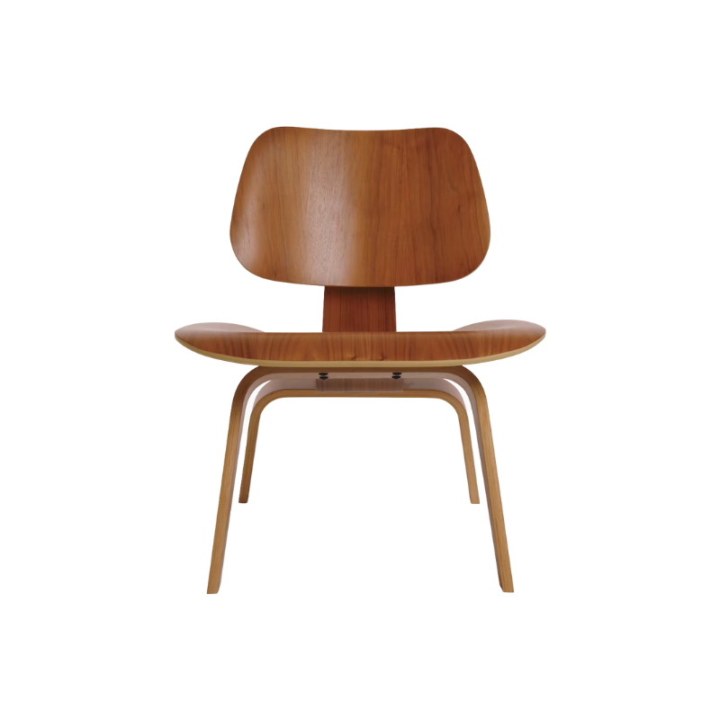 The Eames Molded Plywood Lounge Chair Wood Base (LCW) from Herman Miller in walnut.