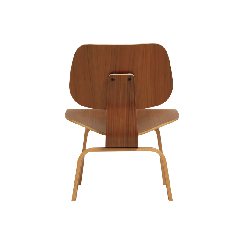 The Eames Molded Plywood Lounge Chair Wood Base (LCW) from Herman Miller from the back.