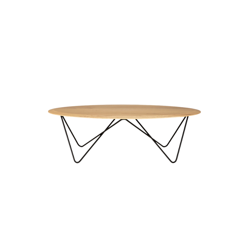 Ethnicraft's Orb is a dynamic coffee table. The shape of the top is thin on the sides and thicker in the middle. The metal legs are built in a way that they create an infinite movement, no beginning, no end, without interruption. A beautiful contrast of different lines that come together perfectly in a coffee table full of character.