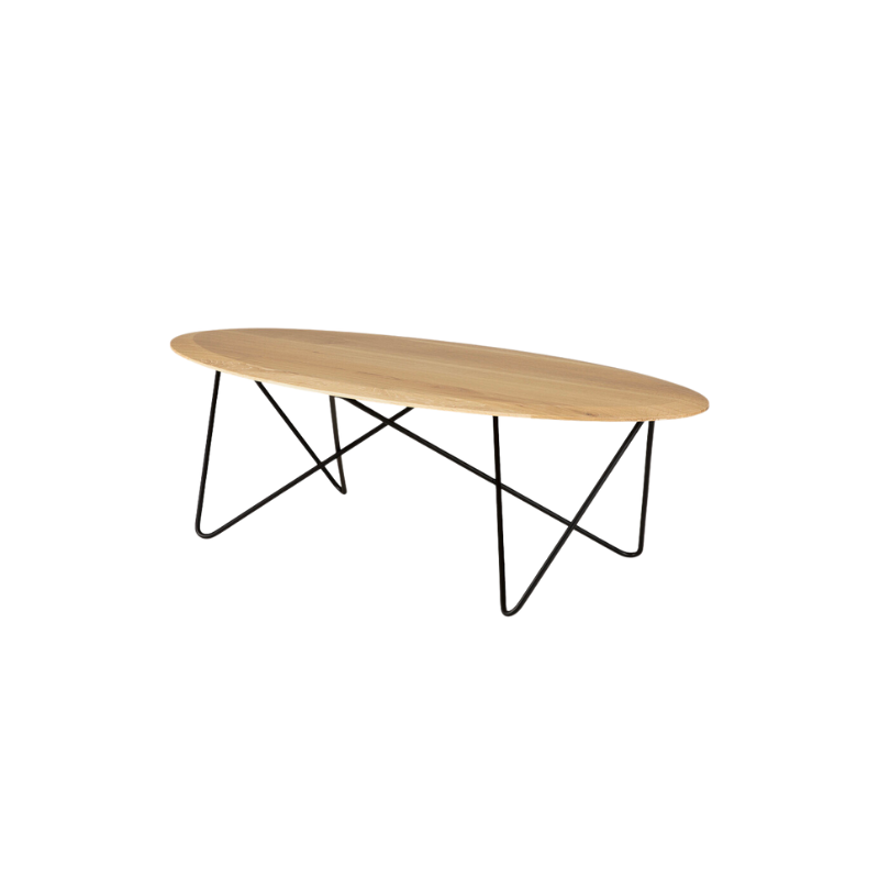 Ethnicraft's Orb is a dynamic coffee table. The shape of the top is thin on the sides and thicker in the middle. The metal legs are built in a way that they create an infinite movement, no beginning, no end, without interruption. A beautiful contrast of different lines that come together perfectly in a coffee table full of character.