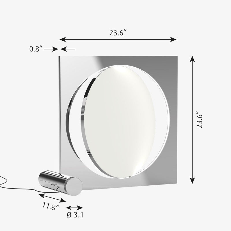 The sculptural Moonsetter floor lamp by Louis Poulsen in chrome-plated aluminum has a rotating disc that allows customization of the reflection of the glare-free light emitted by the LED light source elegantly submerged in the frame. Design by Anne Boysen.