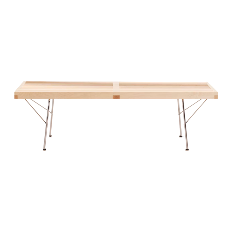 The Nelson Platform Bench from Herman Miller in maple with the metal base, 48 inch size.