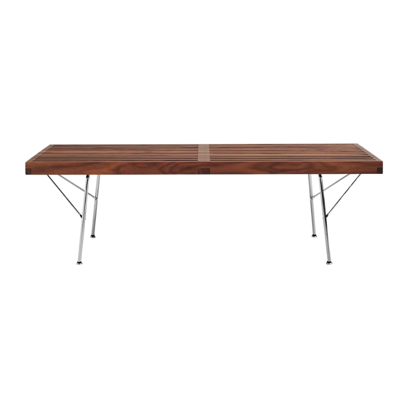 The Nelson Platform Bench from Herman Miller in walnut with the metal base, 48 inch size.
