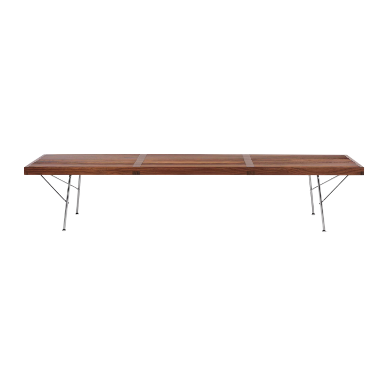 The Nelson Platform Bench from Herman Miller in walnut with the metal base, 72 inch size.