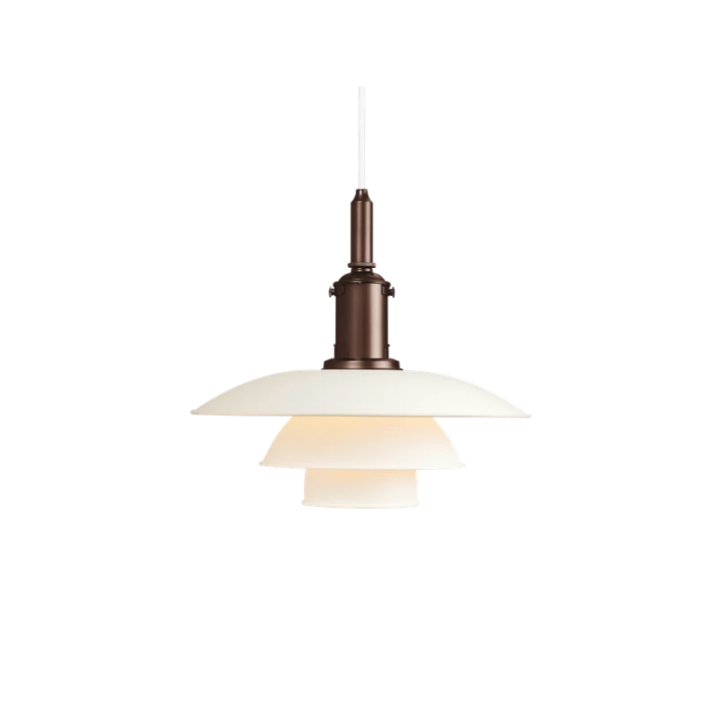The fixture is 100% glare-free, with a design based on the principle of a reflective three-shade system, which directs most of the light downwards. The shades are made of deep-drawn aluminum with a white inner surface that ensures gentle, downward light distribution. The downward light is both soft and pleasant.