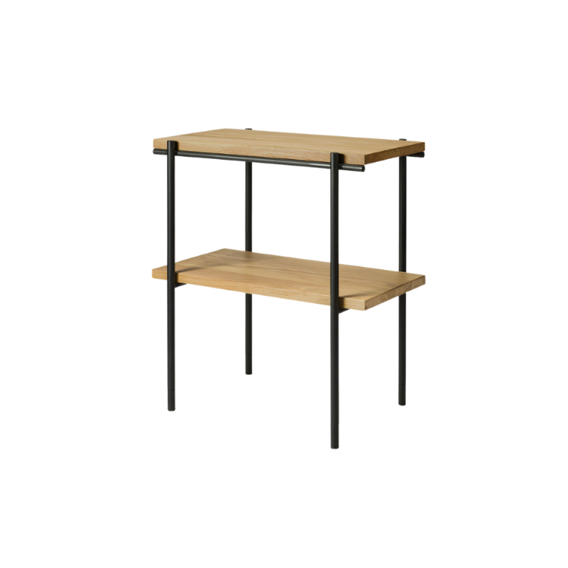 The Rise Side Table by Ethnicraft is inspired by minimalistic residential architecture, a light rectangular design is formed by the warmth of oak and metal.