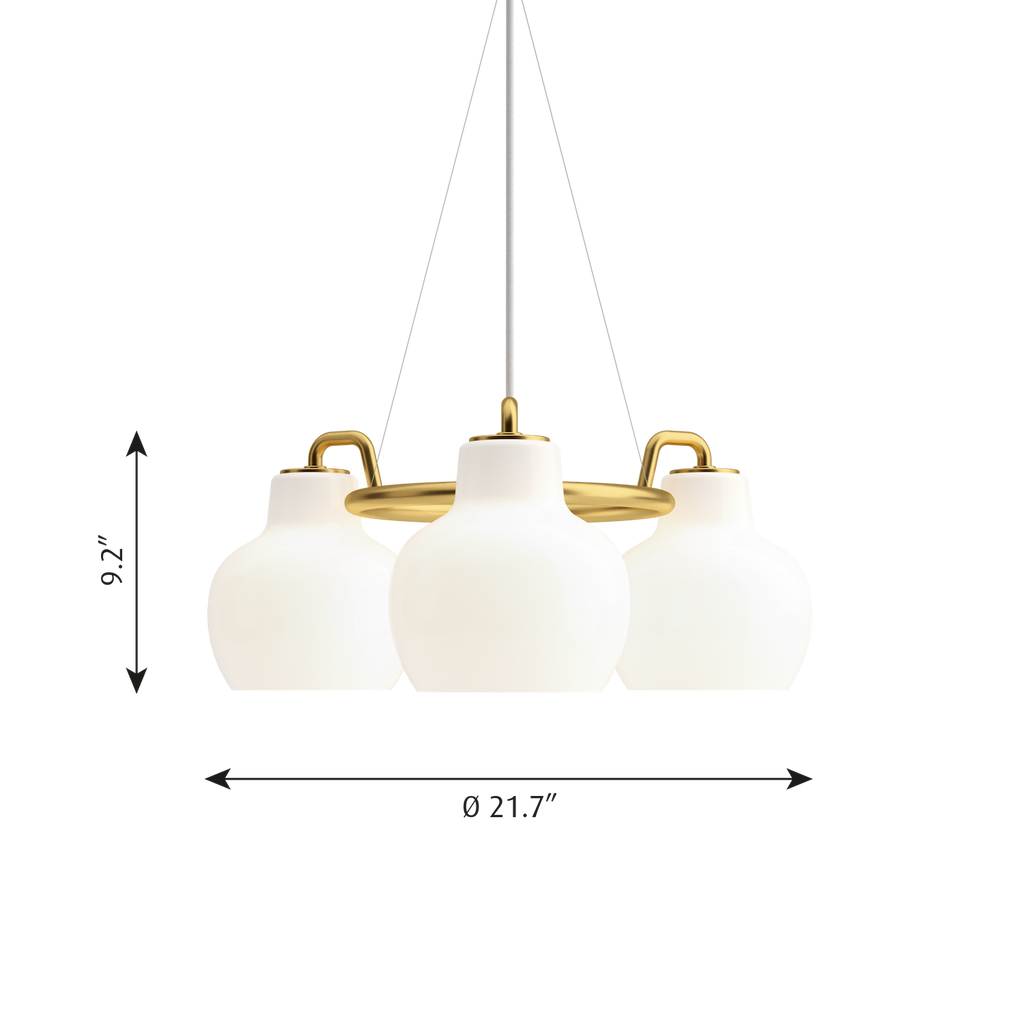 The VL Ring Crown pendant chandelier by Louis Poulsen emits light directed primarily downwards.‎ The opal glass provides a comfortable and uniform illumination of the area around the fixture.
