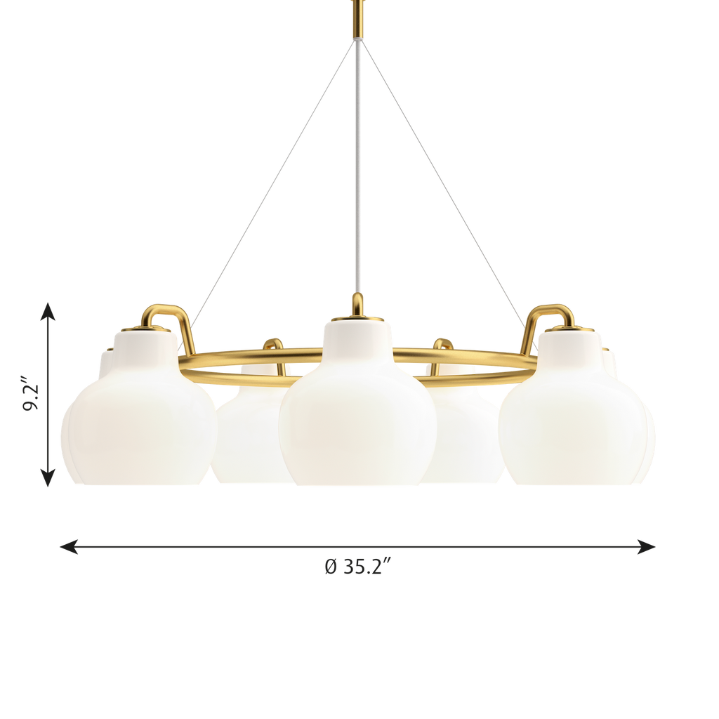 The VL Ring Crown pendant chandelier by Louis Poulsen emits light directed primarily downwards.‎ The opal glass provides a comfortable and uniform illumination of the area around the fixture.