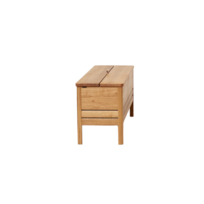 An updated version of the classic stowaway bench where functionality meets clean form. 