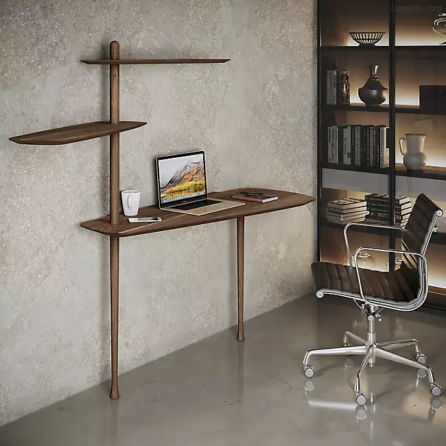 Unica Escritorio Desk in walnut home office setting