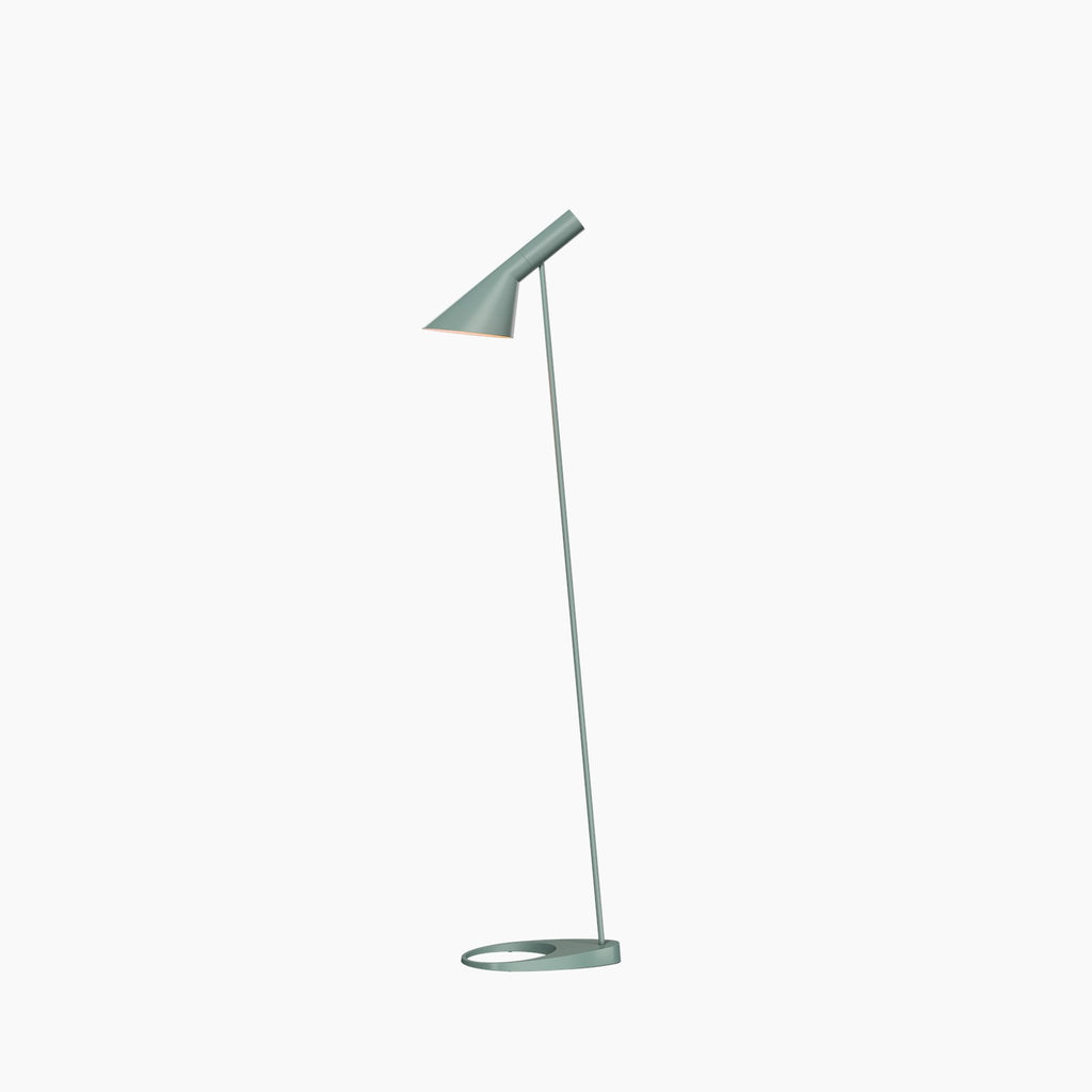 The AJ Floor Lamp designed by Arne Jacobsen for Louis Poulsen features a slim profile that fits in perfectly with every room. The fixture emits downward-directed light and the angle of the shade can be adjusted to optimize light distribution.