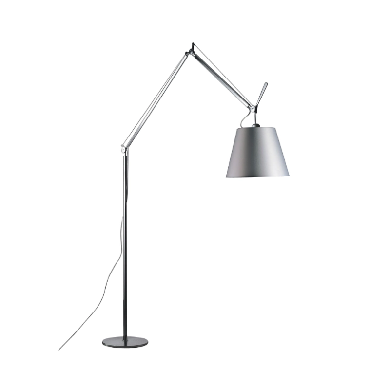 The Tolomeo Mega Floor Lamp from Artemide in pale gray with a 17-inch shade.