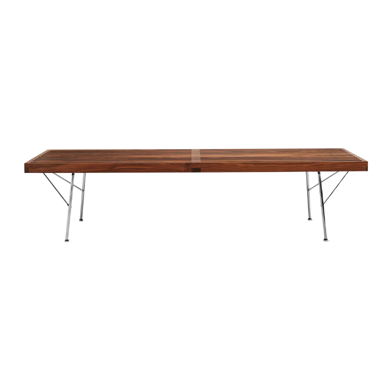 The Nelson Platform Bench from Herman Miller in walnut with the metal base, 60 inch size.